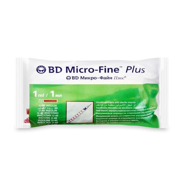 Шприц ін'єкційний інсуліновий BD Micro-Fine Plus U-40, розмір 29G, 0.33*12.7 мм, 1 мл (10 шт)
